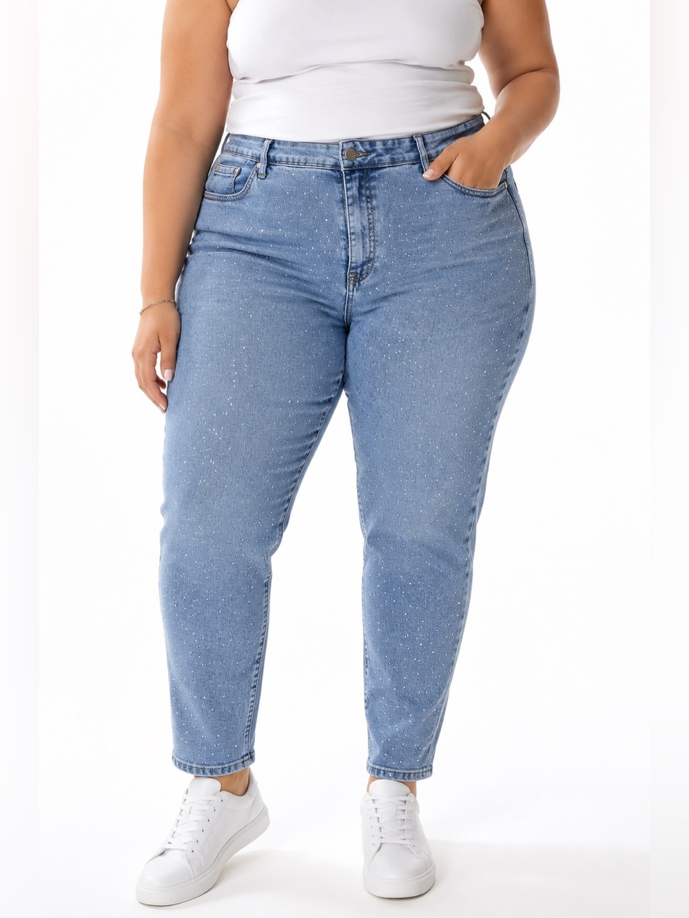 RM Rebecca Minkoff Light Blue Sparkle High-Rise Straight Leg Jeans - 20W